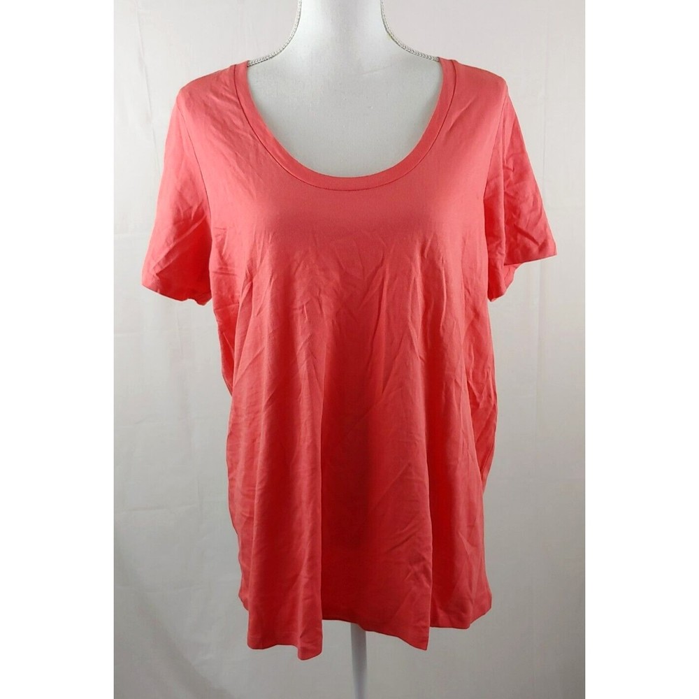 Roamans Womens Top 14 16 Coral Pink XL Short Sleeve Soft Cotton Medium